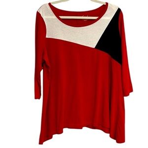 Kim Rogers 3/4 Sleeve Red Black and White Blouse, Size 1X